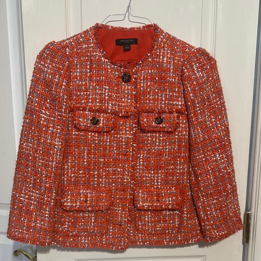 Ann Taylor Elegant Orange Tweed Blazer